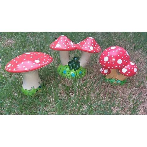 Enfeite de Jardim - Kit com 3 Cogumelos em Cerâmica