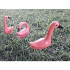 Enfeite de Jardim - Kit com 3 Flamingos em Cerâmica
