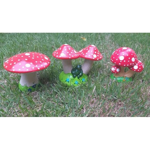Enfeite de Jardim - Kit com 3 Cogumelos em Cerâmica