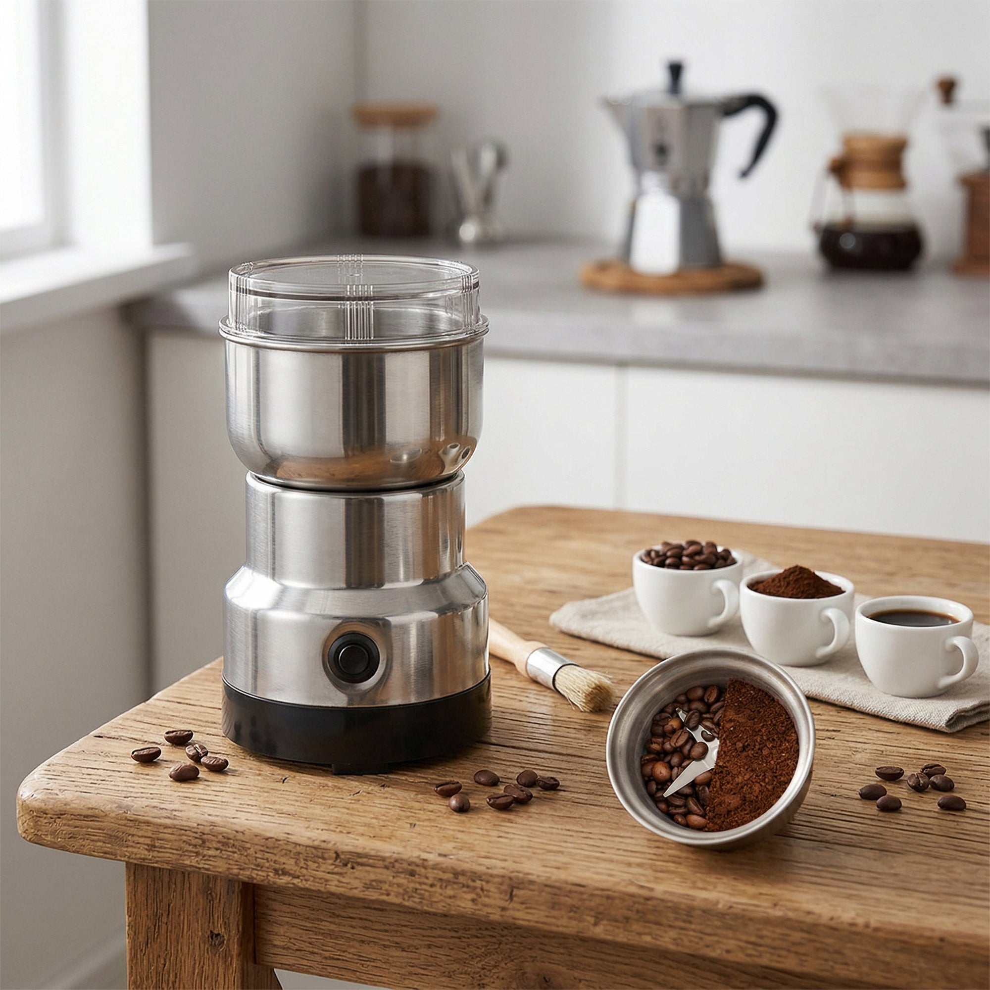 MOEDOR GOURMET DE CAFÉ E GRÃOS MULTIFUNCIONAL EM AÇO INOX