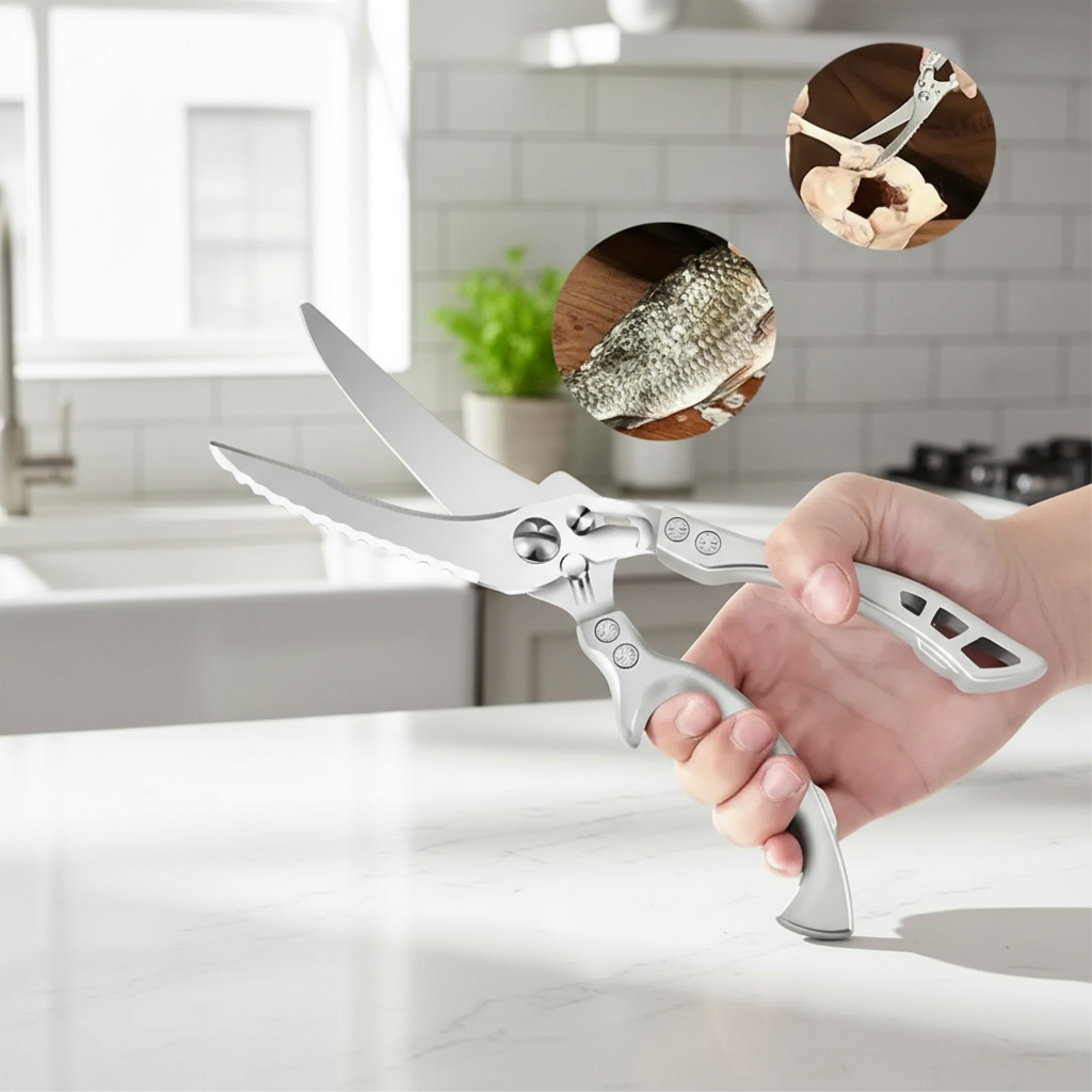 TESOURA DE COZINHA TRINCHANTE MULTIUSO ULTRA RESISTENTE EM AÇO INOX