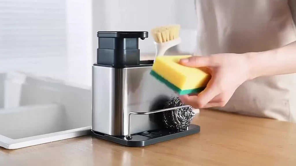 Porta Detergente Dispenser Sabão Liquido Esponja Bucha Inox