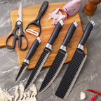 Kit facas de cozinha/Churrasco Profissional Antiaderente 6 Peças Preto/colorido